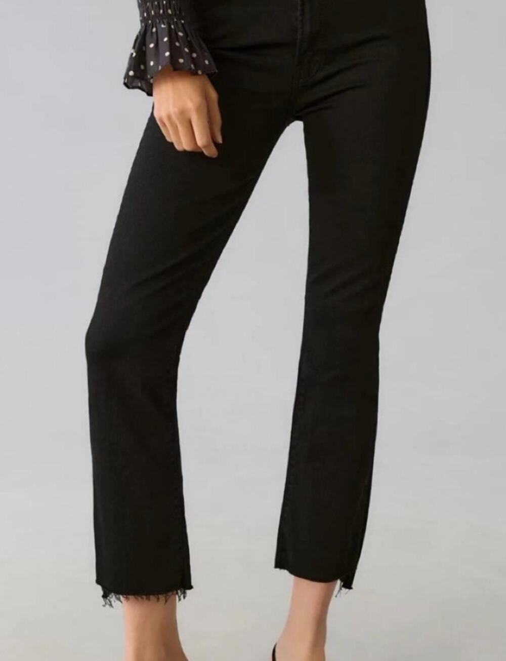 MOTHER The Insider Crop Step Fray Jeans Black Size: 27